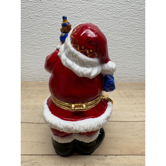 Traditions Porcelain Hand Painted Trinket Box Santa With Toys - Picture 4 of 15